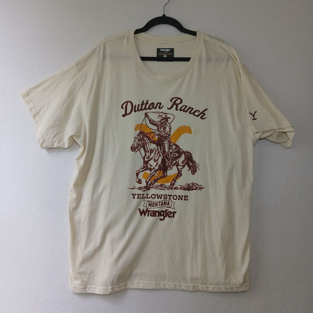 Wrangler Yellowstone Dutton Ranch T-Shirt Cream Western Cowboy Mens Large #899